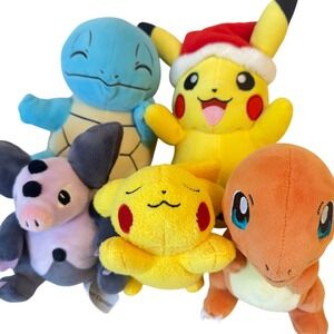 POKEMON Squirtle Charmander Pikachu Grumpig Santa Plush Lot 5 Pokemon Center WTC